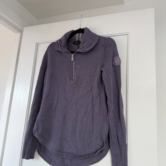 Canada Goose 1/4 Zip Sweater Double Layer Collar Merino Wool Open Knit Sz M - Picture 5 of 9